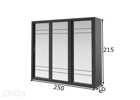 Liukuovikaappi 250 cm mitat