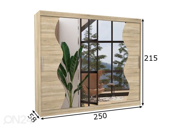 Liukuovikaappi 250 cm mitat