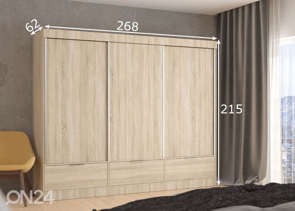 Liukuovikaappi 268 cm mitat