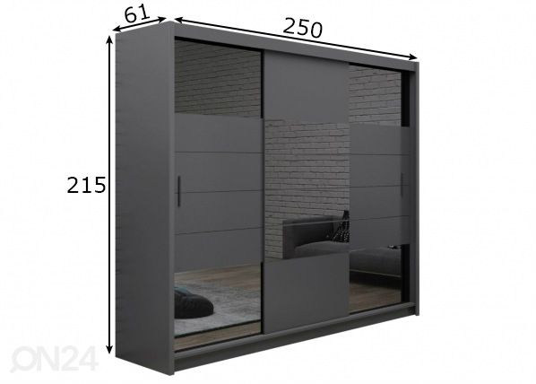 Liukuovikaappi Aruba 250 cm mitat