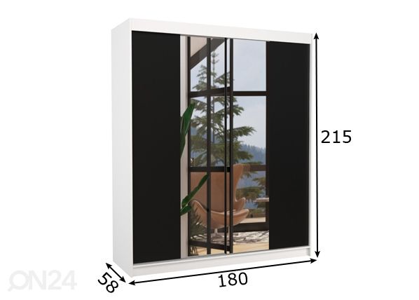 Liukuovikaappi Baldwin 180 cm mitat