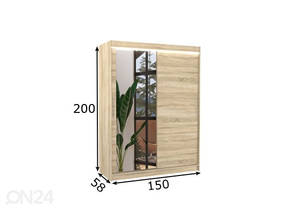 Liukuovikaappi Bianca I 150 cm + LED mitat