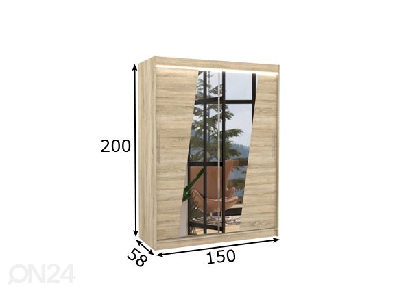 Liukuovikaappi Bixby 150 cm + LED mitat