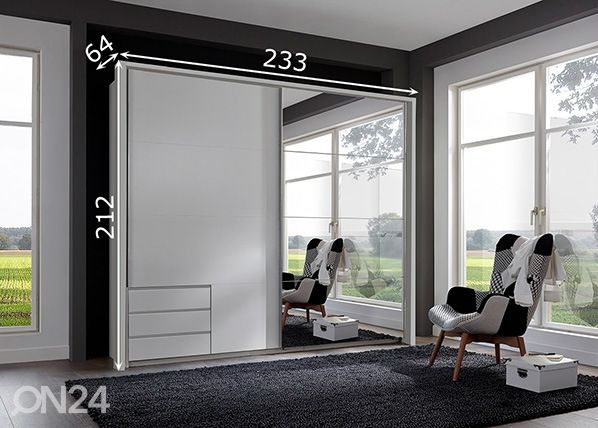 Liukuovikaappi Brüssel Seattle (raamilla) 233 cm mitat