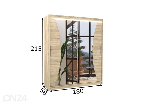 Liukuovikaappi Camden I 180 cm + LED mitat