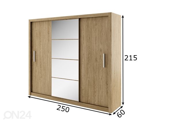 Liukuovikaappi Carlton 250 cm mitat