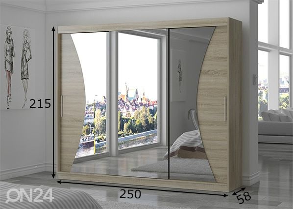 Liukuovikaappi Dixon 250 cm mitat