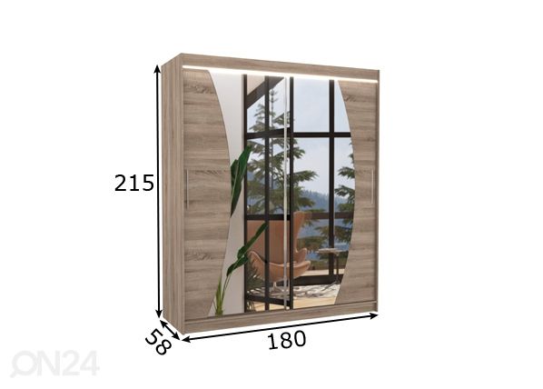 Liukuovikaappi Dixon I 180 cm + LED mitat