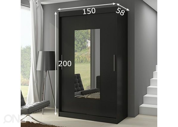 Liukuovikaappi Dover 150 cm mitat