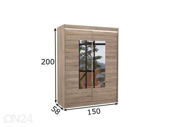 Liukuovikaappi Dover I 150 cm + LED mitat