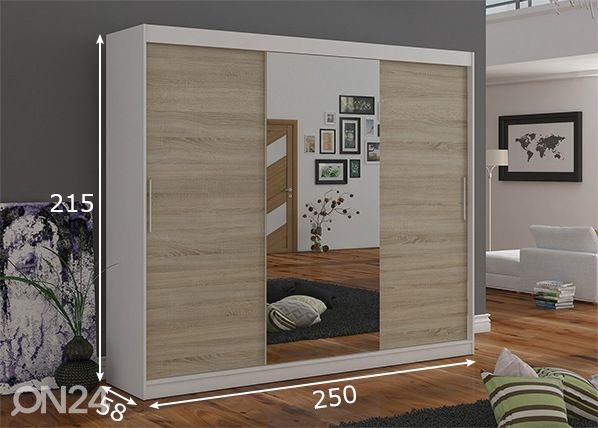 Liukuovikaappi Durelo 250 cm mitat