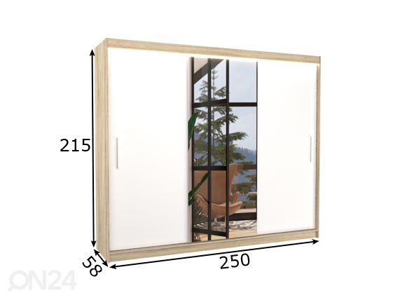 Liukuovikaappi Durelo I 250 cm + LED mitat