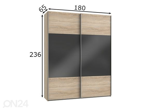 Liukuovikaappi Easy Plus h236x180 cm mitat