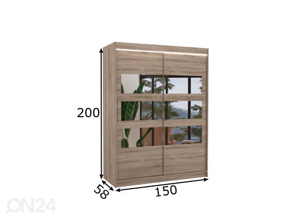 Liukuovikaappi Fiona 150 cm + LED mitat