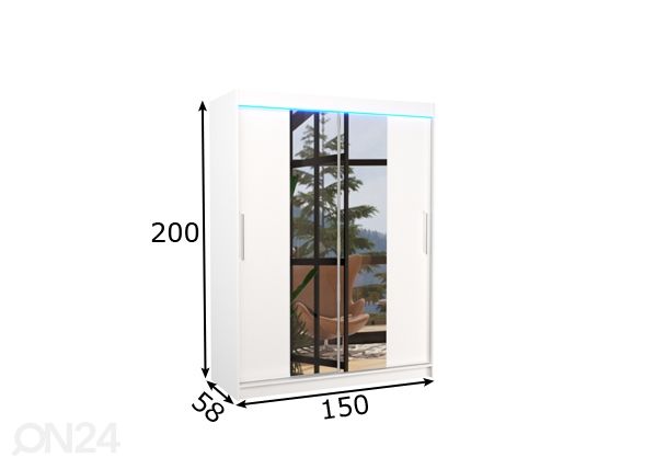 Liukuovikaappi Ines 150 cm + LED mitat