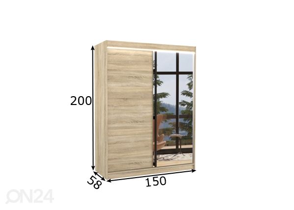 Liukuovikaappi Joanna 150 cm + LED mitat
