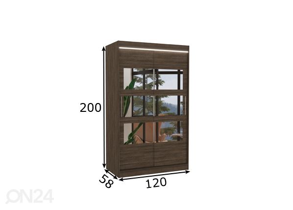 Liukuovikaappi Lara I 120 cm + LED mitat