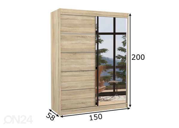 Liukuovikaappi Lina 150 cm mitat