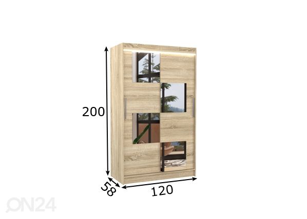 Liukuovikaappi Loca I 120 cm + LED mitat