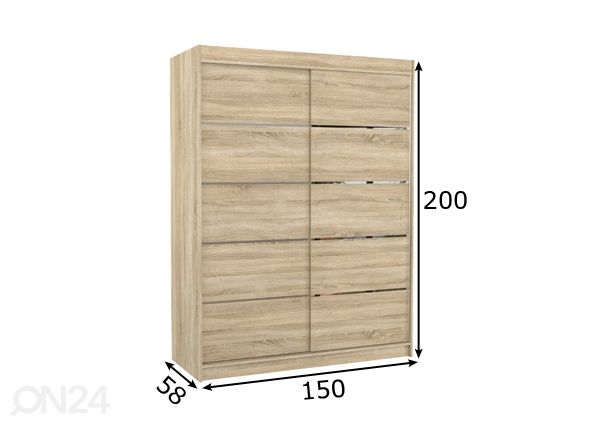 Liukuovikaappi Luft 150 cm mitat