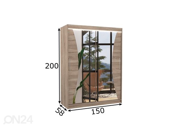 Liukuovikaappi Maxine 150 cm + LED mitat