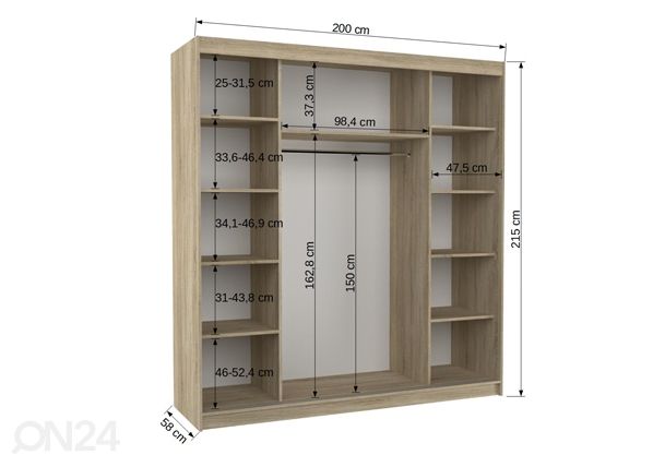 Liukuovikaappi Metra 200 cm mitat