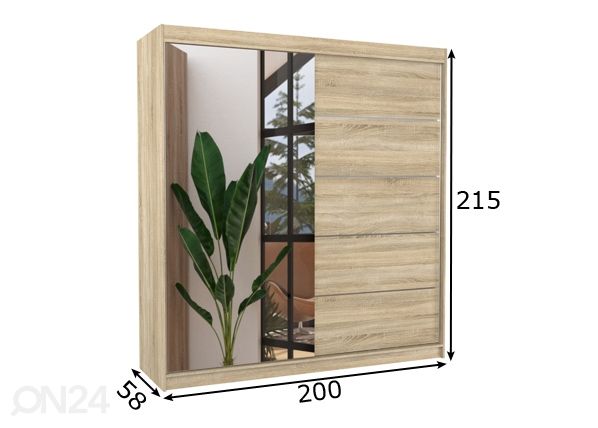 Liukuovikaappi Oliv 200 cm mitat