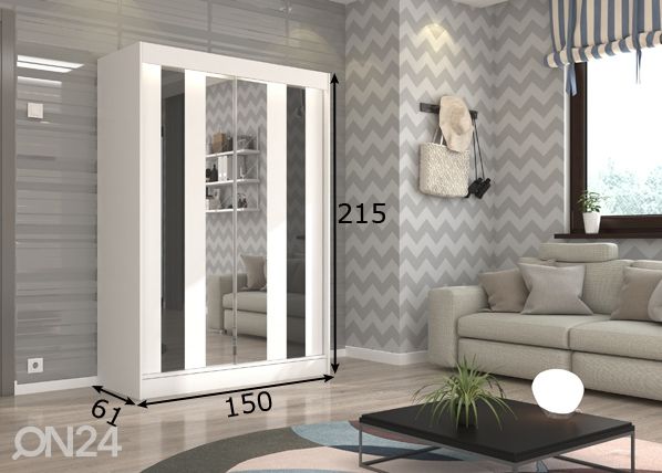 Liukuovikaappi Olivia III 150 cm mitat