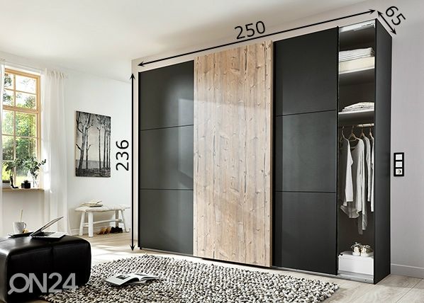 Liukuovikaappi Portfield h236x250 cm mitat