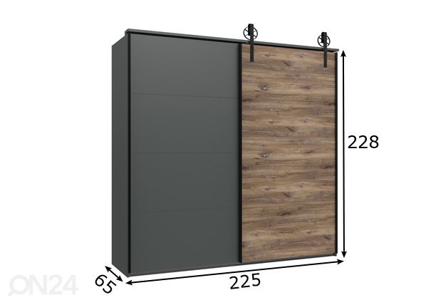 Liukuovikaappi Richmond 225 cm mitat