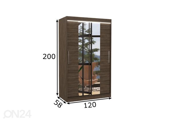 Liukuovikaappi Susana I 120 cm + LED mitat