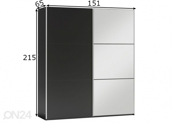 Liukuovikaappi Vigo 150 cm mitat