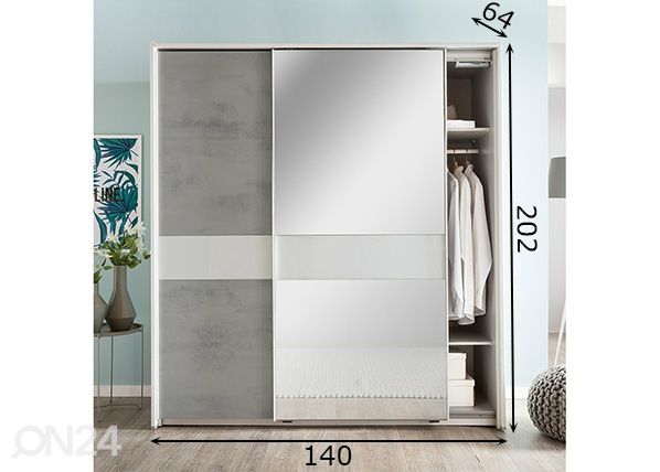 Liukuovikaappi Weimar (raamilla) 140 cm mitat