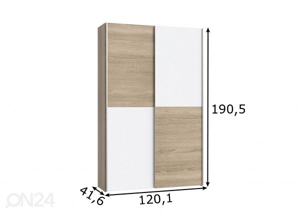 Liukuovinen vaatekaappi Willis 120 cm mitat