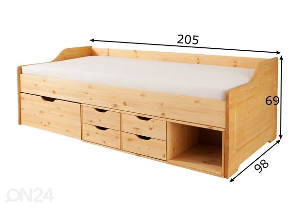 Mäntysänky Pelle 90x200 cm mitat