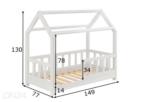 Massiivipuinen lastensänky 70x140 cm mitat