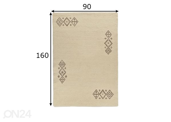 Matto Taza Royal 90x160 cm valkoinen mitat