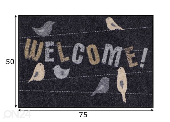 Matto WELCOME BIRDS 50x75 cm mitat
