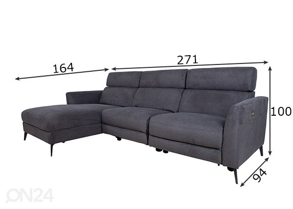 Mekanismisohva Mildred Recliner, vasen kulma mitat