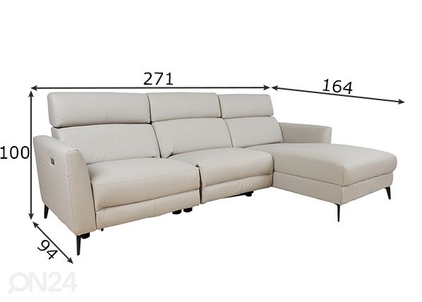 Mekanismisohva Mildred Recliner, vasen kulma mitat