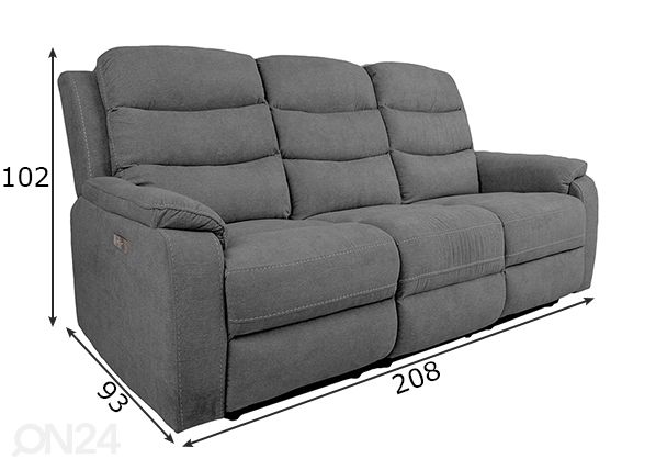 Mekanismisohva Mimi Recliner 3-istuttava mitat