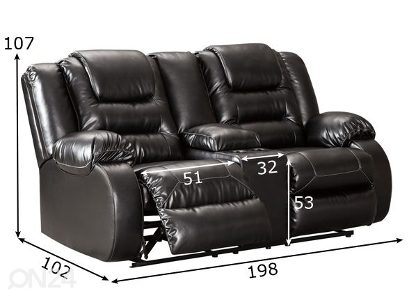 Mekanismisohva recliner 2-istuttava mitat