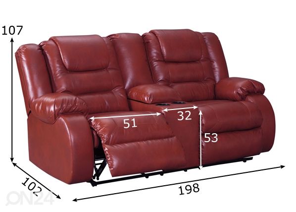 Mekanismisohva recliner 2-istuttava mitat