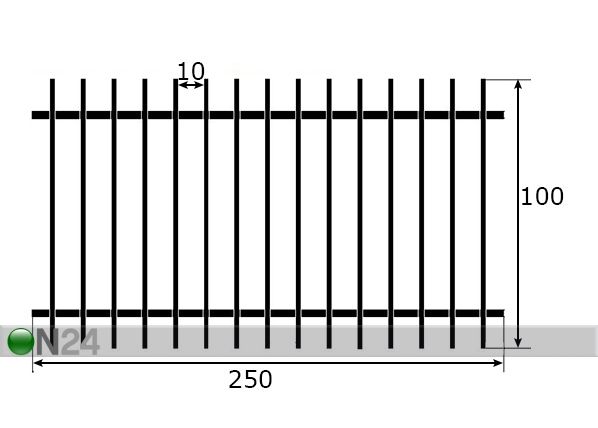 Metalliaita 1x2,5 m mitat