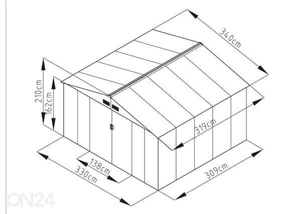 Metallinen pihavaja 10,2 m² mitat
