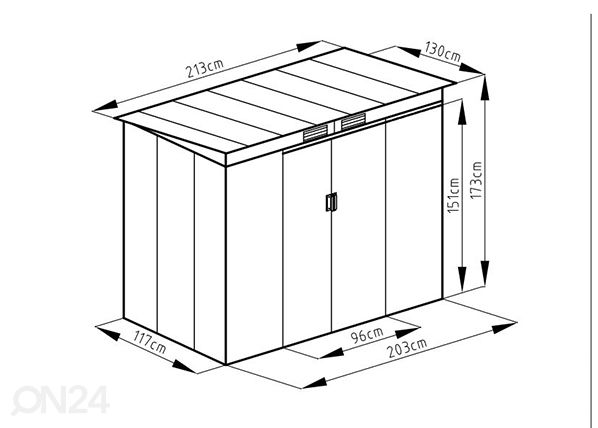 Metallinen pihavarasto 2,38 m² mitat