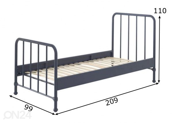 Metallisänky Bronxx 90x200 cm, sininen mitat