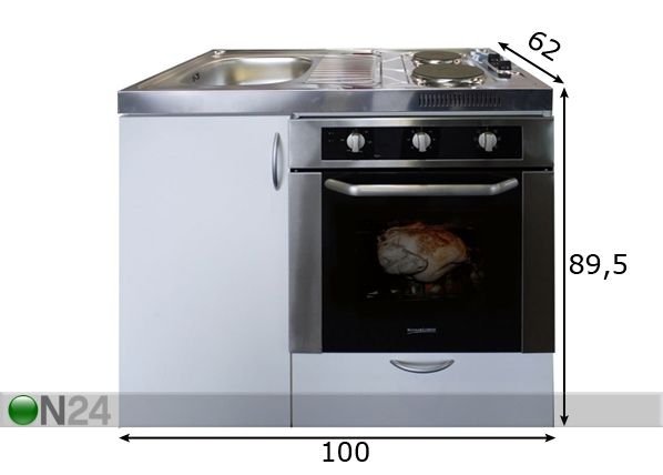 Minikeittiö MKB 100, digitaalinen uuni mitat