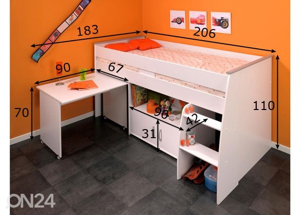 Monitoimisänky Reverse 90x200 cm mitat