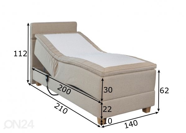 Moottorisänky kaksinkertaisella jousituksella Hypnos Hermes 140x200 cm mitat